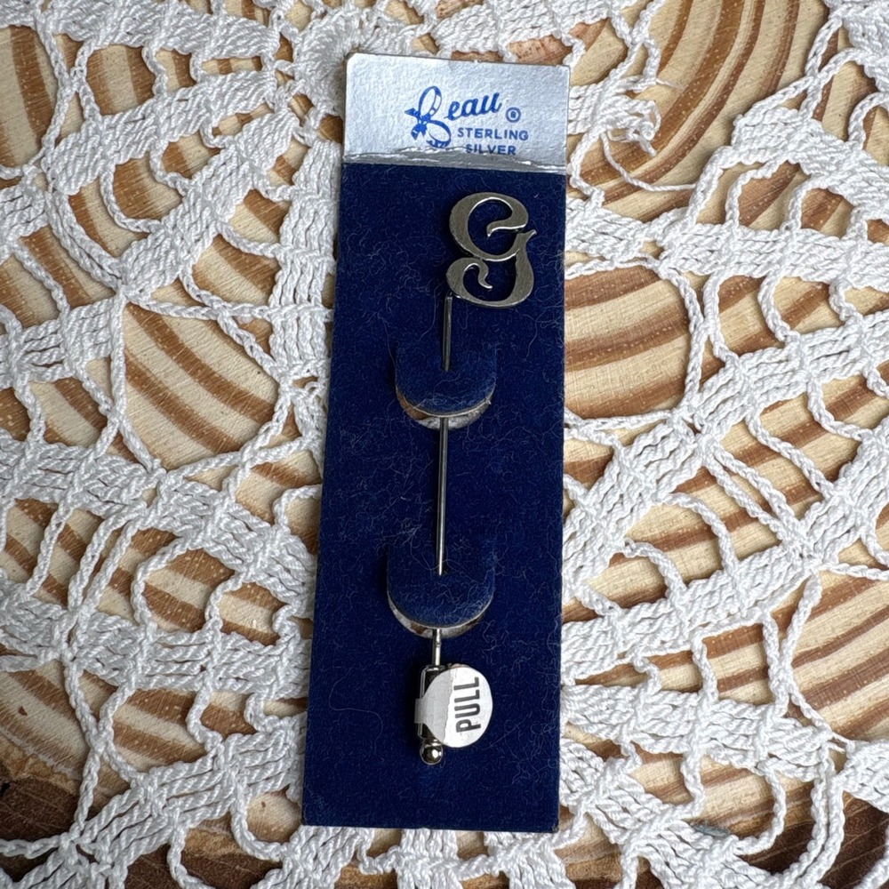 Vintage Beau Sterling Silver Stick Pin Initial G